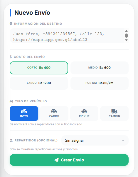 Formulario Nuevo Envío